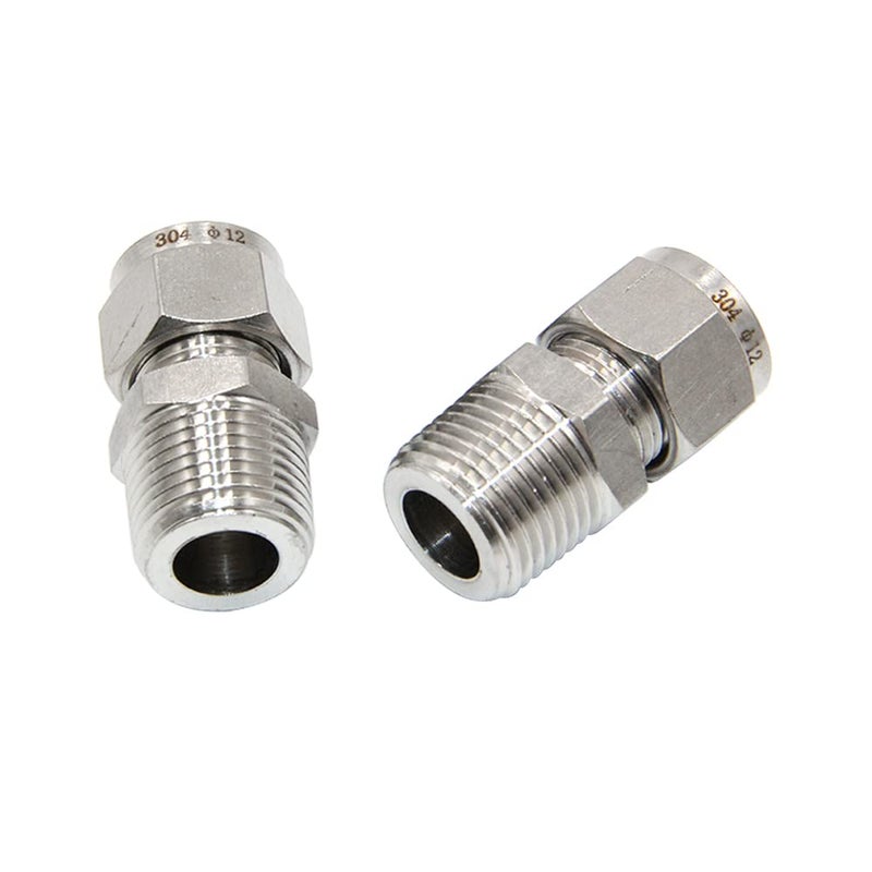 Pysrych 304 Stainless Steel Compression Fitting 1/4"" Tube OD x 1/8"" NPT Male Coupler Straight Adapter Connect with Double Ferrules Pack of 2 - Image 3